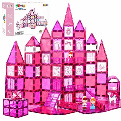 Productafbeelding van Olvy Magnetische bouwstenen, Montessori speelgoed, 80 stuks - Magnetische tegels voor kinderen - Magnetische bouwstenen - Magnetisch constructiespeelgoed, Magna, Prinses