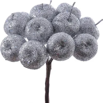 Zdjęcie produktu dla Jabłuszka W Brokacie  Na Druciku 11Cm  12Pęczków X 12Szt. Srebro 923Can7901_02