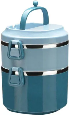 Image de Boîte à bento en acier bleu - 2 étages avec poignée