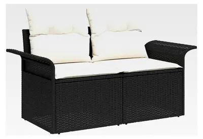 Produktbild von 5-teiliges Garten-Sofaset mit Kissen in Schwarz aus Poly-Rattan