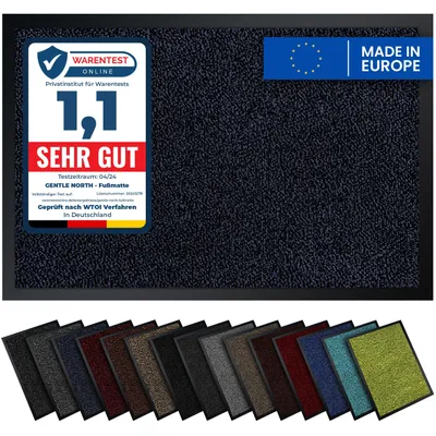 Produktbild von Gentle North Hochwertige Fußmatte blau-schwarz 40x60 groß für Innen & Außen - Schmutzfangmatte rutschfest, waschbar & wetterfest