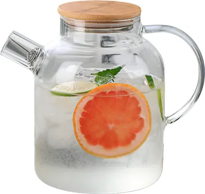 Obrázek produktu pro Džbán na vodu 1800 ml skleněný džbán s filtrem metlička dřevěné víko tepelně odolné nápoje servírovací nádobí na nápoje čaj káva