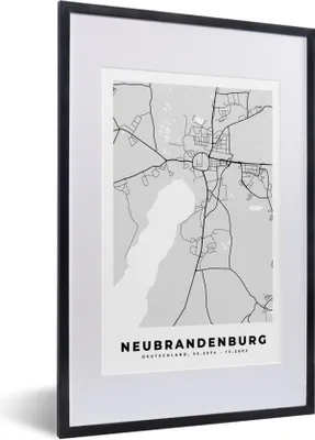 Produktbild von MuchoWow® Gerahmtes Poster Karte - Deutschland - Neubrandenburg - Stadtplan 40x60 cm - Poster mit Schwarzem Bilderrahmen Wandposter Rahmen Foto Bilder - Poster in Rahmen