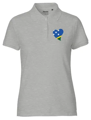 Produktbild von Huuraa Damen Polo Shirt Salomonen Flagge Herz S Sport Grey Bio Baumwolle Fairtrade Poloshirt Geschenkidee