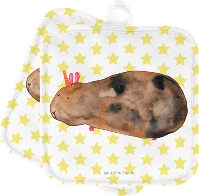 Produktbild von Mr. & Mrs. Panda Topflappen Einhorn Meerschweinchen - Weiß - Geschenk, Meerhörnchen, Unicorn, Topfuntersetzer, Set, Ofenlappen, Einhörner, topfhalter, Kochlappen
