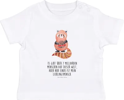 Produktbild von Mr. & Mrs. Panda Babyshirt Roter Panda 6. - 12. Monat - Weiß - Geschenk, Organic Baby Shirt,  T-Shirt, Rot, Kinder Top, Lustige Sprüche, Herz, Kurzarmshirt, Liebling