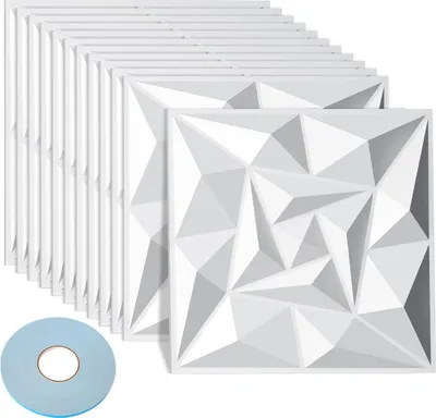 Immagine prodotto di TolleTour 12 pezzi Pannelli 3D Pannelli da parete in cloruro di polivinile PVC - Pannelli per pareti e soffitti - 30x30 cm (0,9 m²) - Leggeri, flessibili e facili da installare - Bianco - Con nastro biadesivo