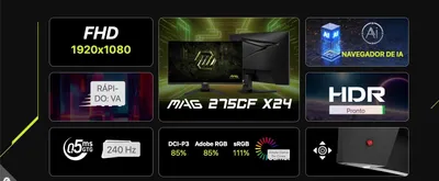 Obrázok produktu pre MSI MAG 275CF X24, 68,6 cm (27"), 1920 x 1080 px, Full HD, LCD, 0,5 ms, Čierna