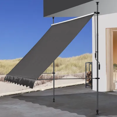 Obrázok produktu pre QUICK STAR, markíza na balkón, 300 x 130 cm, sivá, slnečná clona, krytá terasa, výškovo nastaviteľná (200-290 cm), markíza na balkón bez vŕtania