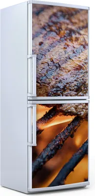 Produktbild von Kühlschrankdekoration  60x180 cm  Aufkleber auf dem Kühlschrank - Steak auf dem Grill