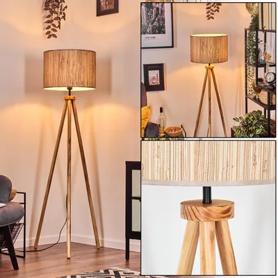 Produktbild von Arenabianca Stehlampe mit Holzfuß und Schirm aus Seegras