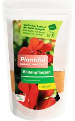 Produktbild von Nachfüllbeutel manna Plantiful Blütenpflanzen- und Balkonpflanzendünger 600 g für max. 600 L Gießwasser