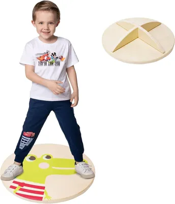 Obrázok produktu pre Vyvažovacia doska pre deti – drevená doska na cvičenie rovnováhy – stabilná trojuholníková konštrukcia – 33 cm široká – zelený dinosaurus