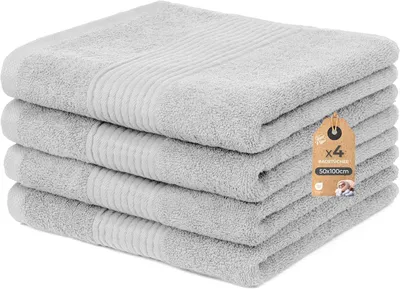 Obrázok produktu pre Cloud Pillow, sada 4 uterákov, 50 x 100 cm, 100 % bavlna, froté s gramážou 500 g/m², mäkké, vysoko savé, certifikát Oeko-TEX, ideálne do kúpeľne, pre hostí a do wellnessu (svetlosivé)