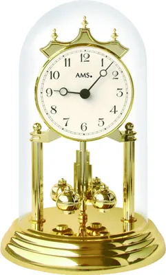 Produktbild von AMS 1201 Tischuhr mit Drehpendel Jahresuhr Drehpendeluhr Messing Optik golden