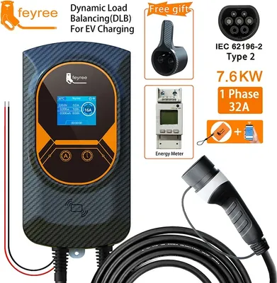 Produktbild von feyree EV-Ladegerät, Dynamische Lastverteilung, Fernsteuerung über App, 7,6 kW 32 A 1 Phase, TYP2, NaN, NaN