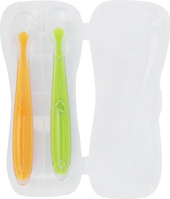 Produktbild von 2pcs/Set Silicon Weichspitze Löffel für Babys über 4 Monate alt mit Box (gelb und grün)