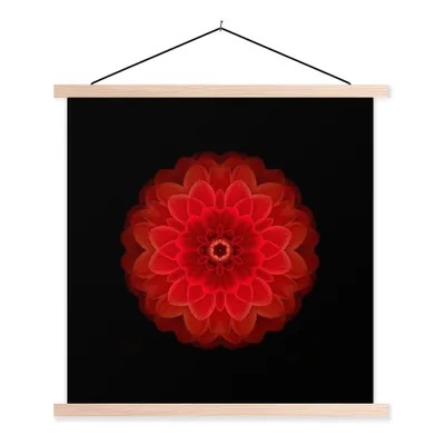 Produktbild von MuchoWow® Textilposter Orangefarbenes Dahlienmandala auf schwarzem Hintergrund 40x40 cm mit holzfarbenen Rahmen - Posterleiste