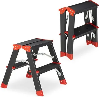 Produktbild von Doppeltrittleiter Aluminium, 2 Stufen, bis 120 kg, Leichtgewicht, 38 x 38 x 41 cm, Haushaltstrittleiter Küche, schwarz