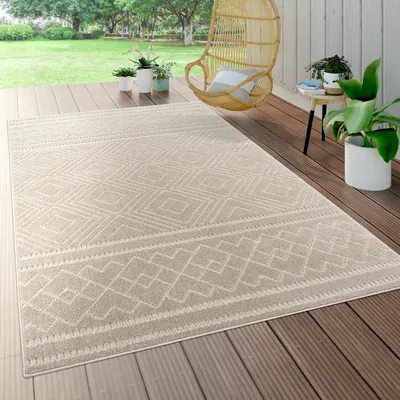 Produktbild von In- & Outdoor Teppich, Terrasse u. Balkon, Wetterfest Modern Geometrische Muster Grösse 60x100 cm