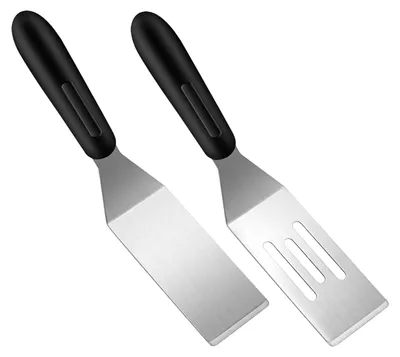 Produktbild von Edelstahl-Pfannenwender - 2 Stück Mini-Servierspatel mit Schlitz - Für Pfannkuchen, Brownies, Desserts und Eier