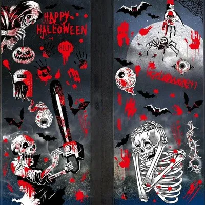 Image de Autocollants pour vitres de décoration d'Halloween, autocollants squelettes réutilisables