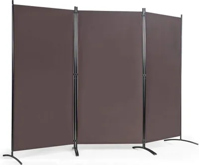 Zdjęcie produktu dla Podziałka pokojowa COSTWAY, 3-częściowa, z regulowanymi podstawkami, parawan, przegroda, osłona, 260x183 cm, kolor: brązowy