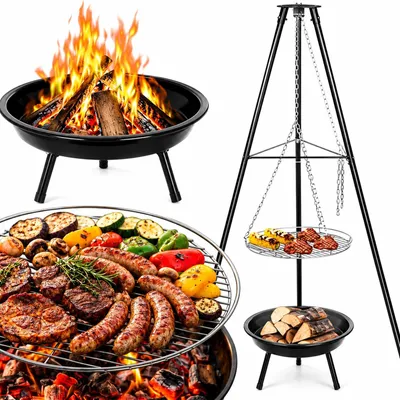 Zdjęcie produktu dla Palenisko grill ogrodowy ognisko trójnóg z rusztem 50 cm wiszący duży 150 cm stalowy grill na działkę taras