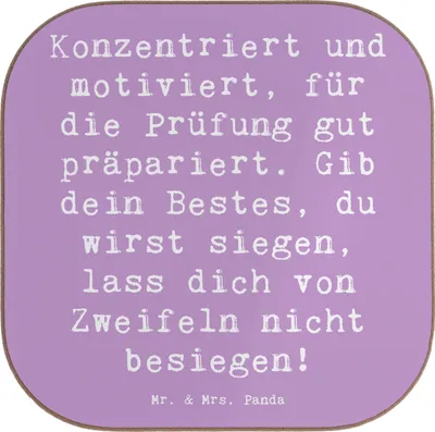 Produktbild von Mr. & Mrs. Panda Untersetzer für Gläser Spruch Prüfungen bestehen - Lavendeltraum - Geschenk, Prüfung, Tischuntersetzer, Zuversicht, Trost, Mutmacher, Coaster, Tassen