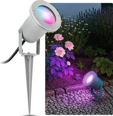 Produktbild von SSC-LUXon KARI Außenlampe Erdspießstrahler IP65 – inkl. Smart GU10 WLAN 4W Birne RGB Weißtöne – Gartenstrahler steuerbar mit App und Alexa