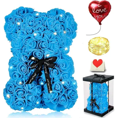 Immagine prodotto di Orsetto Rosenbär, 25 cm, blu, confezione regalo con luci LED e biglietto d'amore
