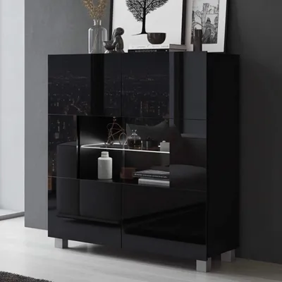 Produktbild von Kommode Amanda Schwarz mit Weißer LED – 100x107 cm Sideboard Modern