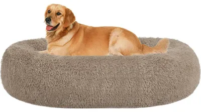 Productafbeelding van Hondenbed, orthopedisch, donutvormig, maat L, 100 x 100 x 20 cm, kameelbruin