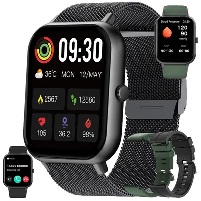Produktbild von AMOLED Smartwatch Herren Damen mit Telefonfunktion Sportuhr mit Bluetooth Anrufe mit Schlafmonitor 5ATM Wasserdicht Smart Watch für iOS Android Schwarz
