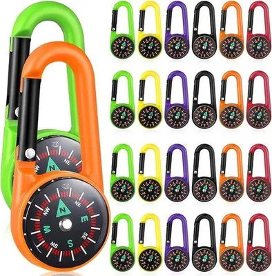 Image de Mini-boussole d'extérieur - 24 pièces - Étanche - Portable - Mousqueton en métal - Pour le camping, la randonnée et la survie en plein air