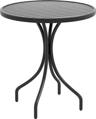 Image de Outsunny Table de jardin ronde ?66 cm, table d'exterieur en acier galvanisšŠ avec plateau š€ lattes pour terrasse, balcon, noir