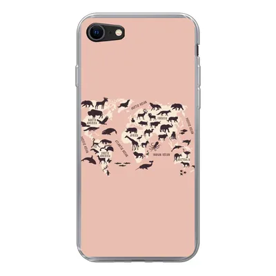 Produktbild von MuchoWow® Handyhülle Schutzhülle Hülle für iPhone SE 2020 Weltkarte - Tiere - Scherenschnitt Silikon Softcase Handy Hülle - Kartenbesitzer