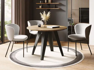Obrázok produktu pre Jedálenský stôl Glory v industriálnom štýle - moderný, okrúhly - rozťahovací od 90 cm do 130 cm, s kovovými nohami s práškovým nástrekom, stôl do malej kuchyne - dub Lancelot