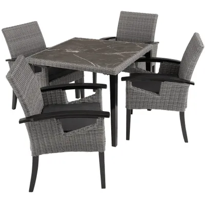 Produktbild von tectake® Rattan Tisch Tarent mit 4 Stühlen Rosarno mit Holzgestellen