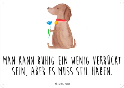 Produktbild von Mr. & Mrs. Panda Wandbild Hund Blume DIN A3 - Weiß - Geschenk, Halsband, Süß, Schild, Haha, tafel, Metallbild, Türschild, Hunde, Blechschild, Sprüche