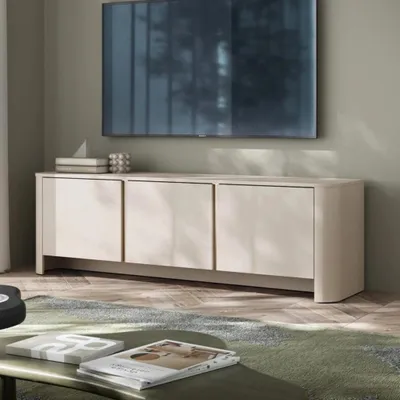 Produktbild von Aura TV-Lowboard 168 cm in Kaschmir mit drei Türen und abgerundeten Seiten – modern, elegant und funktional