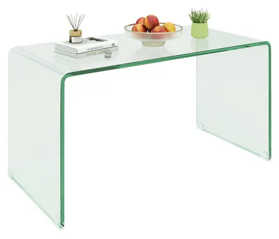 Produktbild von COSTWAY Couchtisch aus Glas, U-förmiger Beistelltisch, Glastisch mit glatten abgerundeten Kanten, Wasserfall-Endtisch für Wohnzimmer, Büro, Hotel
