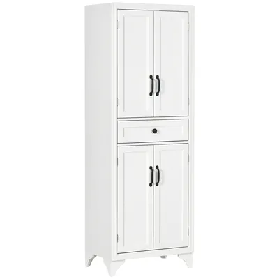 Image de HOMCOM Buffet haut armoire de cuisine 4 portes 2 placards et 1 tiroir central hauteur 170 cm avec étagère réglable - blanc
