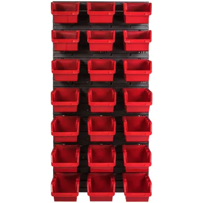 Produktbild von Lagersystem Wandregal 578 x 1170 mm | 21 stck. Box | Stapelboxen Schüttenregal Sichtlagerkästen | Extra Starke Wandplatten | Regal Erweiterbar | Werkstattregal Lagerregal Werkstattwandregal Steckregal
