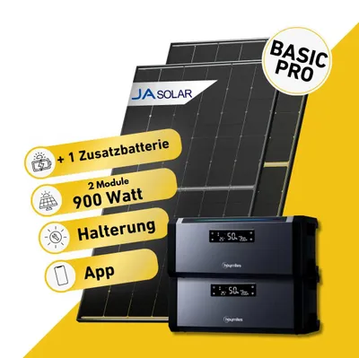 Produktbild von Balkonstrom Balkonkraftwerk 900W Solaranlage mit Speicher | 1xZusatzspeicher | Bitumendachhalterung | 2xSolarmodul | Hoymiles AC1920
