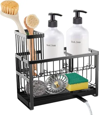 Produktbild von Küchen Spülbecken Organizer 2-stufig,Sink Caddy Organizer,Schwammhalter,Spülmittelhalter Küche, Abtropfhalter Küche,Küchenutensilien Organizer,Schwarz
