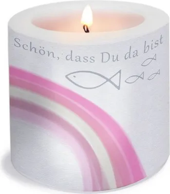 Produktbild von Kerze rund Rainbow Fishes rose - rosa Ø 8cm, Höhe 7,5cm
