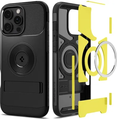 An exploded view of a phone case, showing its layers and components.