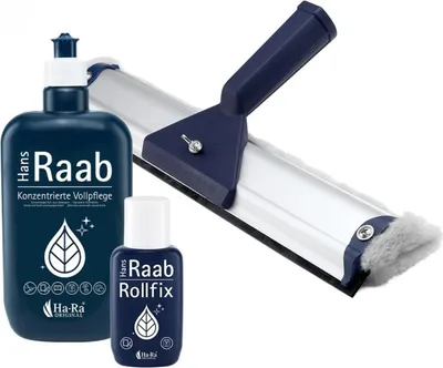 Produktbild von Ha-Ra Fenster-Putz-Set I Fensterwischer 32cm I Konzentrierte Vollpflege 500ml I Rollfix zur perfekten Dosierung I Fenster Reinigungsset I Wischer,