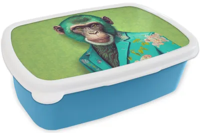 Produktbild von KitchenYeah® Lunchbox Brotzeit Brotdose 17x11 cm Affe - Colbert - Blumen - Neon - Porträt Kinder Brotzeitdose - Lunch - Kunststoff  - Brotbüchse - Sandwichbox - Lunchbox für Kinder